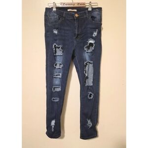 AQ Demin Dark Distressed Skinny Jeans | GUC